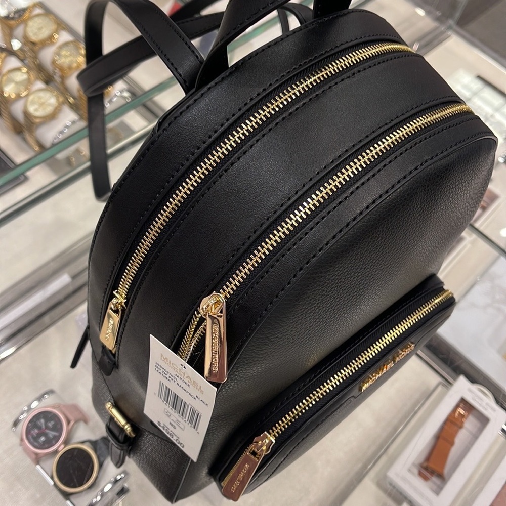 MICHAEL KORS Jaycee Medium zip pocket Pebbled Leather Backpack BLACK color - Picture 15 of 16